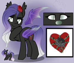 Size: 973x834 | Tagged: safe, artist:xxmissteaxx, oc, oc only, oc:lucia, bat pony, pony, female, mare, reference sheet, solo