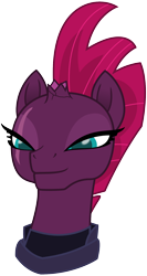 Size: 1000x1875 | Tagged: safe, artist:cheezedoodle96, tempest shadow, pony, unicorn, my little pony: the movie, .svg available, armor, broken horn, bust, confident, female, lidded eyes, mare, portrait, simple background, smiling, smug, smugest shadow, solo, svg, transparent background, vector