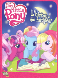 Size: 800x1084 | Tagged: safe, artist:emma vieceli, derpibooru import, cheerilee (g3), rainbow dash (g3), toola roola, g3, g3.5, book, book cover, colour:kate brown, cover, crescent moon, french, fullfx studios for hasbro, jungle, moon, official, story:stanley jefferson