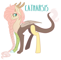 Size: 1280x1244 | Tagged: safe, artist:microwaved-box, oc, oc only, hybrid, interspecies offspring, offspring, parent:discord, parent:fluttershy, parents:discoshy, simple background, white background