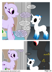 Size: 3840x5280 | Tagged: safe, artist:waveywaves, derpibooru import, oc, oc only, oc:clockwork, oc:draft, oc:joule, pony, robot, robot pony, comic:sentient, comic, speech bubble