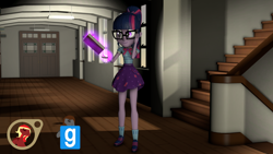 Size: 3840x2160 | Tagged: safe, artist:empireoftime, derpibooru import, sci-twi, twilight sparkle, better together, equestria girls, 3d, cutie mark on clothes, downloadable, glasses, glowing hands, gmod, magic, source filmmaker, telekinesis