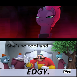Size: 576x576 | Tagged: safe, edit, edited screencap, screencap, tempest shadow, pony, my little pony: the movie, broken horn, cartoon network, cool, crossover, doctor eggman, edgy, eye scar, horn, meme, scar, sonic boom, sonic the hedgehog (series)