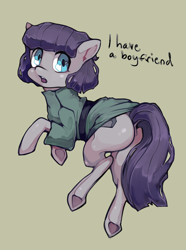 Size: 600x805 | Tagged: safe, artist:misukitty, derpibooru import, maud pie, earth pony, pony, the maud couple, dock, female, implied mudbriar, mare, plot, simple background, solo