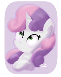 Size: 1280x1611 | Tagged: safe, artist:vaetan, derpibooru import, sweetie belle, pony, unicorn, bust, female, filly, looking up, simple background, smiling, solo, transparent background