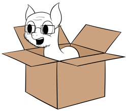 Size: 2874x2520 | Tagged: safe, artist:reconprobe, derpibooru import, earth pony, pony, beard, box, cardboard box, facial hair, glasses, male, open mouth, pony in a box, simple background, smiling, soy, soyboy, stallion, transparent background, wojak