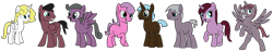 Size: 1024x196 | Tagged: safe, artist:didgereethebrony, derpibooru import, oc, alicorn, earth pony, pegasus, pony, unicorn, alicorn oc, base used, female, male, octuplets, offspring, offspring's offspring, parent:oc:shimmering glow, parent:princess flurry heart, parents:canon x oc, siblings, simple background, transparent background