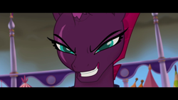 Size: 1920x1080 | Tagged: safe, screencap, tempest shadow, pony, unicorn, my little pony: the movie, broken horn, evil grin, face of mercy, faic, female, grin, smiling, smug, smugest shadow, solo