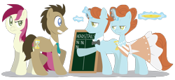 Size: 3300x1502 | Tagged: safe, artist:inspectornills, derpibooru import, doctor whooves, roseluck, earth pony, pony, unicorn, bioshock, bioshock infinite, bowtie, chalk, clothes, coin, crossover, dress, female, heads or tails, levitation, lidded eyes, looking at each other, lutece twins, magic, male, mare, ponified, raised hoof, raised leg, robert lutece, rosalind lutece, simple background, stallion, telekinesis, transparent background