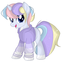 Size: 885x855 | Tagged: safe, artist:mintoria, derpibooru import, oc, oc:felix, pony, unicorn, clothes, looking at you, male, simple background, smiling, solo, sparkly mane, stallion, sweater, transparent background