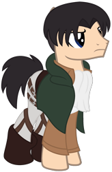 Size: 1580x2404 | Tagged: safe, artist:leanne264, derpibooru import, earth pony, pony, attack on titan, clothes, levi ackerman, male, ponified, simple background, solo, stallion, transparent background