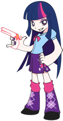 Size: 2143x4096 | Tagged: safe, artist:amarthgul, derpibooru import, twilight sparkle, equestria girls, gun, handgun, panty and stocking with garterbelt, pistol, simple background, solo, style emulation, transparent background, vector