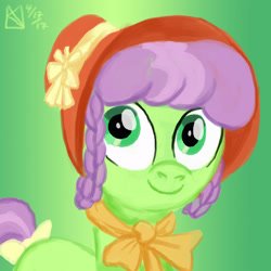 Size: 1500x1500 | Tagged: safe, artist:kelseyleah, auntie applesauce, pony, bonnet, simple background, solo, younger