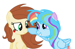 Size: 1056x688 | Tagged: safe, artist:thesmall-artist, derpibooru import, oc, oc only, oc:brownie paw, oc:colour sparkling, alicorn, pegasus, pony, base used, boop, female, magical lesbian spawn, mare, offspring, parent:rainbow dash, parent:twilight sparkle, parents:twidash, simple background, transparent background
