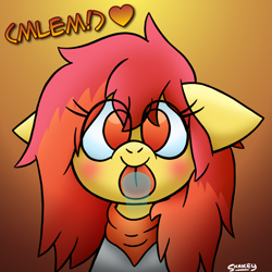 Size: 768x768 | Tagged: safe, artist:snakeythingy, derpibooru import, oc, oc:flamespitter, blushing, commission, gradient background, licking, licking screen, licking the fourth wall, looking at you, mlem, silly, tongue out, ych result