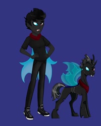Size: 1056x1320 | Tagged: safe, derpibooru import, oc, oc:eit, changeling, equestria girls, changeling oc, fangs, looking at you