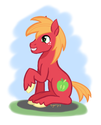 Size: 2280x2807 | Tagged: safe, artist:dyonys, derpibooru import, big macintosh, freckles, simple background, sitting, smiling