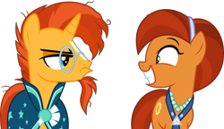 Size: 8686x5000 | Tagged: safe, artist:dashiesparkle, derpibooru import, stellar flare, sunburst, earth pony, pony, unicorn, the parent map, .svg available, absurd resolution, clothes, duo, female, glasses, mother and child, mother and son, nervous, parent and child, simple background, sunburst is not amused, transparent background, unamused, vector