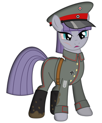 Size: 2502x3000 | Tagged: dead source, safe, artist:brony-works, derpibooru import, part of a set, maud pie, pony, bloodshot eyes, boots, clothes, german, high res, iron cross, military, military uniform, mud, scar, shoes, simple background, solo, transparent background, uniform, vector, world war i