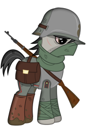 Size: 2050x3000 | Tagged: safe, artist:brony-works, derpibooru import, part of a set, oc, earth pony, pony, clothes, german, gun, helmet, high res, military, military uniform, mud, rifle, saddle bag, simple background, solo, transparent background, uniform, vector, weapon, world war i