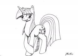 Size: 2338x1700 | Tagged: safe, artist:stardustchild01, twilight sparkle, pony, monochrome, solo, traditional art