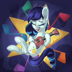 Size: 2200x2200 | Tagged: safe, artist:passigcamel, derpibooru import, coloratura, earth pony, pony, eyes closed, female, mare, open mouth, rara, singing, solo, ukulele, underhoof