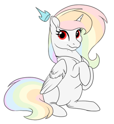 Size: 484x527 | Tagged: safe, artist:mythpony, derpibooru import, oc, oc:white rainbow, alicorn, pony, female, mare, simple background, sitting, solo, white background