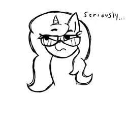 Size: 500x500 | Tagged: safe, artist:darkwolfhybrid, derpibooru import, oc, oc:curse word, unicorn, annoyed, female, frown, glasses, seriously, sketch