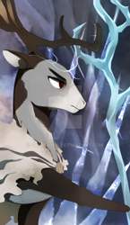 Size: 600x1036 | Tagged: safe, artist:gashiboka, deer, pony, reindeer, everfree tarot, king, minor arcana, solo, staff, tarot, tarot card, watermark