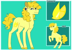 Size: 1024x715 | Tagged: safe, artist:colourstrike, derpibooru import, oc, oc only, oc:lemon pie, earth pony, pony, green background, male, offspring, parent:cheese sandwich, parent:pinkie pie, parents:cheesepie, simple background, solo, stallion