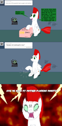 Size: 1200x2410 | Tagged: safe, artist:hakar-kerarmor, derpibooru import, oc, oc only, oc:arrowhead, pegasus, pony, aggretsuko, angry, ask four inept guardponies, donut, female, food, mare, sanrio, solo, this will end in death, this will end in tears and/or death, vulgar