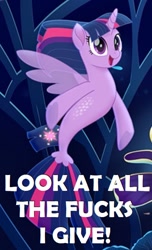 Size: 365x600 | Tagged: safe, twilight sparkle, twilight sparkle (alicorn), alicorn, seapony (g4), my little pony: the movie, look at all the fucks i give, meme, seaponified, seapony twilight, solo, species swap, vulgar