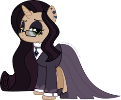 Size: 3571x2938 | Tagged: safe, artist:nstone53, derpibooru import, oc, oc only, oc:miss remains, pony, unicorn, clothes, dress, female, fluttergoth, glasses, goth, mare, simple background, solo, transparent background