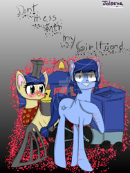 Size: 1600x2133 | Tagged: safe, artist:joiseya, derpibooru import, oc, oc:lilly bell, oc:phaus, cut, locomotive, shipping, trainpony