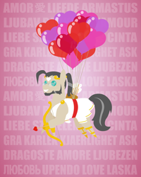 Size: 1024x1280 | Tagged: safe, artist:aha-mccoy, derpibooru import, oc, oc only, oc:ross mclovin, earth pony, pony, nopony-ask-mclovin, animated, arrow, ask, balloon, beard, bow (weapon), bow and arrow, clothes, costume, cupid, facial hair, floating, glasses, male, pointy ponies, solo, stallion, tumblr, weapon