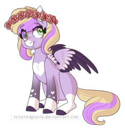 Size: 600x615 | Tagged: safe, artist:frostedpuffs, oc, oc only, oc:rosie sweet, pegasus, pony, female, floral head wreath, flower, mare, simple background, sitting, solo, transparent background