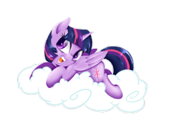 Size: 1190x941 | Tagged: safe, artist:alazak, derpibooru import, twilight sparkle, twilight sparkle (alicorn), alicorn, pony, cloud, cute, female, mare, on a cloud, open mouth, prone, simple background, solo, transparent background, twiabetes