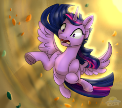 Size: 900x800 | Tagged: safe, artist:laurasscetches, derpibooru import, twilight sparkle, twilight sparkle (alicorn), alicorn, pony, my little pony: the movie, explicit source, falling, female, flying, mare, open mouth, scene interpretation, solo, spread wings, underhoof, wide eyes, wings