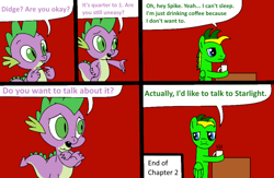 Size: 952x619 | Tagged: safe, artist:didgereethebrony, derpibooru import, spike, oc, oc:didgeree, dragon, comic:wreck of the renaissance, coffee, coffee mug, mug, sleep deprivation