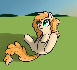 Size: 1087x985 | Tagged: safe, artist:neuro, pear butter, earth pony, pony, the perfect pear, colored pupils, female, mare, on back, solo