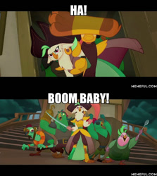 Size: 600x674 | Tagged: safe, edit, edited screencap, screencap, boyle, captain celaeno, lix spittle, mullet (character), murdock, anthro, my little pony: the movie, image macro, meme, parrot pirates, pirate, the emperor's new groove
