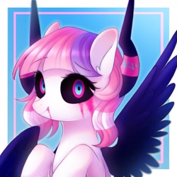 Size: 1800x1800 | Tagged: safe, artist:leafywind, derpibooru import, oc, oc only, pegasus, pony, black sclera, female, looking at you, mare, smiling, solo