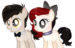 Size: 2352x1516 | Tagged: safe, artist:spectrumnightyt, derpibooru import, oc, oc only, oc:helena, oc:mouadh, earth pony, pony, bow, bowtie, brother and sister, colt, duo, female, filly, hair bow, male, siblings, simple background, transparent background