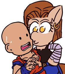 Size: 930x1050 | Tagged: safe, artist:threetwotwo32232, derpibooru import, oc, oc only, oc:brownie bun, oc:richard, android 18, dragon ball z, kissing, kissy face, krillin, parody