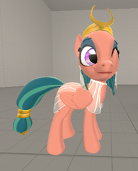 Size: 350x433 | Tagged: safe, artist:mega-poneo, derpibooru import, somnambula, 3d, one eye closed, solo, source filmmaker, wink