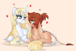 Size: 1024x691 | Tagged: safe, artist:silverknight27, derpibooru import, oc, oc only, oc:orchid stem, oc:paisley plant, donkey, pony, unicorn, female, heart, lesbian, mare, oc x oc, prone, shipping