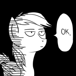 Size: 1000x1000 | Tagged: safe, artist:konyjay, artist:krash42, derpibooru import, pegasus, pony, black and white, black background, dialogue, grayscale, monochrome, one punch man, ponified meme, simple background, solo, speech bubble