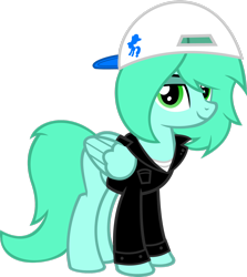 Size: 1280x1433 | Tagged: safe, artist:fletcherthehuntress, derpibooru import, oc, oc only, oc:madison, pegasus, pony, backwards ballcap, baseball cap, cap, clothes, female, hat, jacket, mare, simple background, solo, transparent background