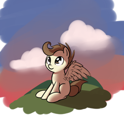 Size: 1280x1253 | Tagged: safe, artist:neuro, pound cake, pegasus, pony, colt, cute, male, older, sitting, solo, spread wings, sunset, wings