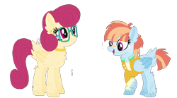 Size: 840x468 | Tagged: safe, artist:bezziie, derpibooru import, posey shy, windy whistles, pony, alternate design, clothes, simple background, transparent background